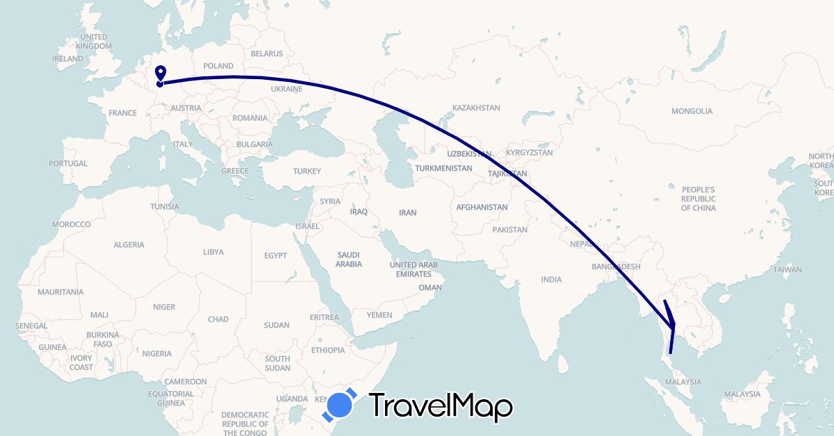 TravelMap itinerary: driving in Germany, Thailand (Asia, Europe)